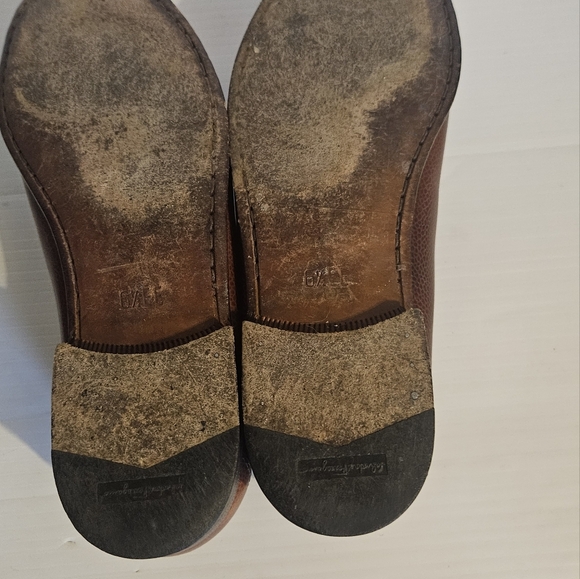 Salvatore Ferragamo Embossed Brown Leather Gancini Loafer Slip-On Buckle Men 6,5 - Picture 9 of 11